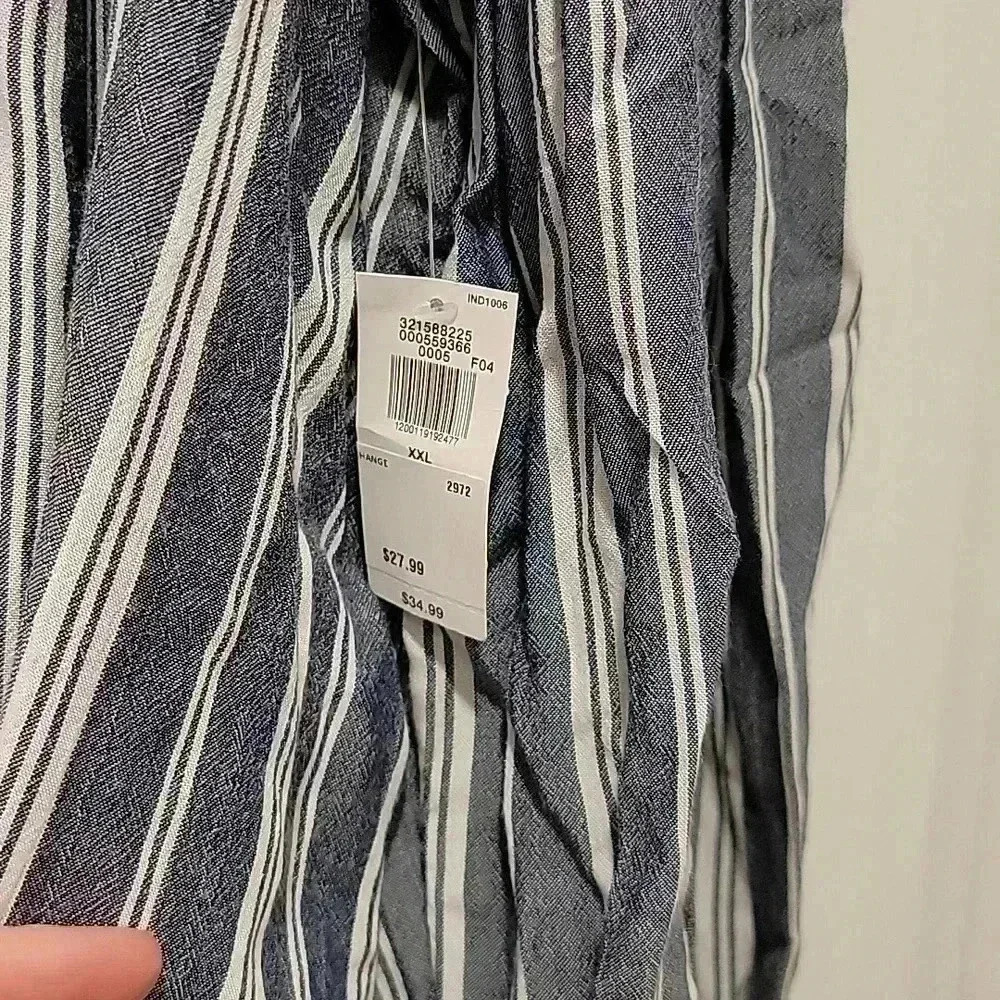 Old Navy Blue White Vertical Stripe Long Sleeve Blouse Size XXL - Picture 4 of 8